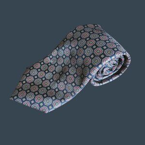 Bert Pulitzer All Silk Geometric Pattern Mens Tie Navy Blue & Multicolor